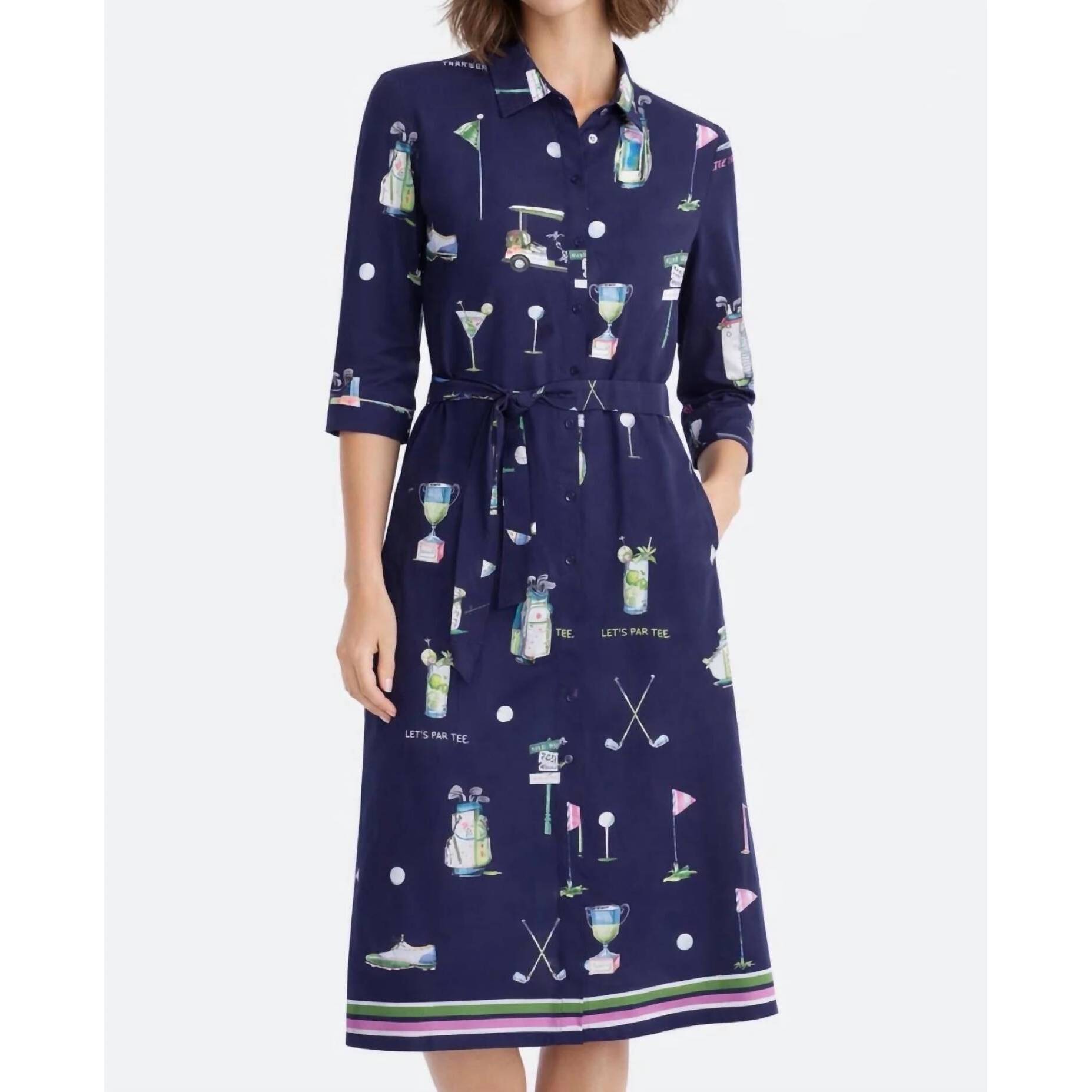 New Vilagallo Golf Print Shirt Midi Dress In Navy